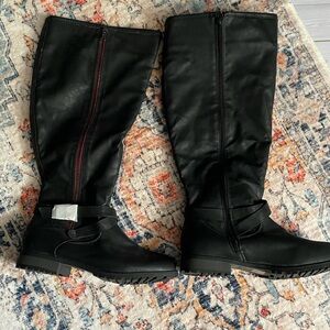 Black knee high wide calf boots